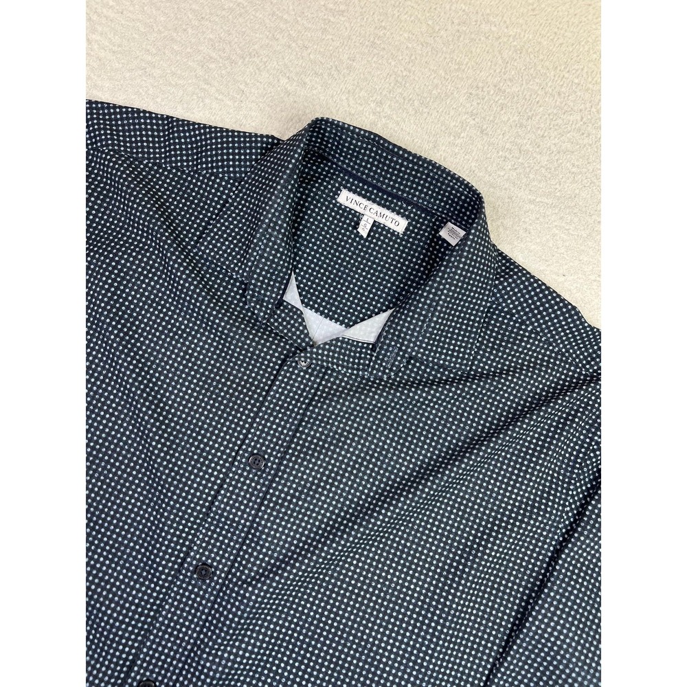 Vince Camuto Shirt Mens Large Black Blue Micro Dot Long Sleeve Button Up Casual